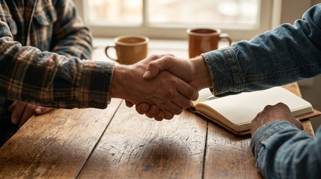 Handshake between two people building digital marketing trust for small business