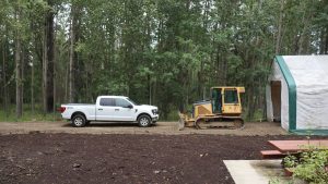 Work truck at a job site, AI automation for small business marketing